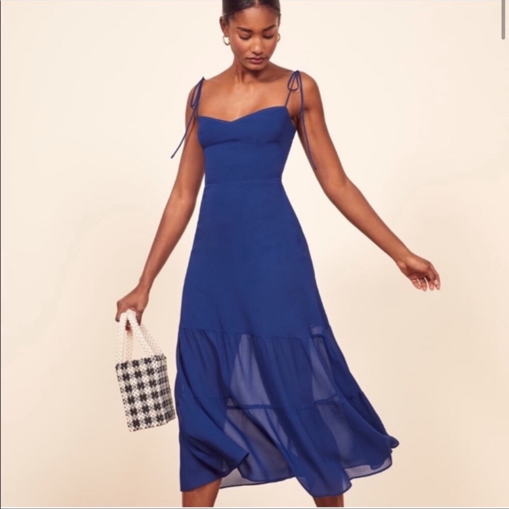 Reformation Emmie Dress royal blue with tie straps